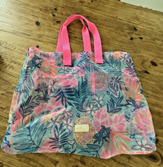 Lilly Pulitzer Mesh Beach Tote Bag Tropical Print Pink Handles Large Pool Travel