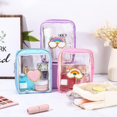 Spiareal 4 Pcs Preppy Patch Makeup Bag Cute pink, teal, black and beige