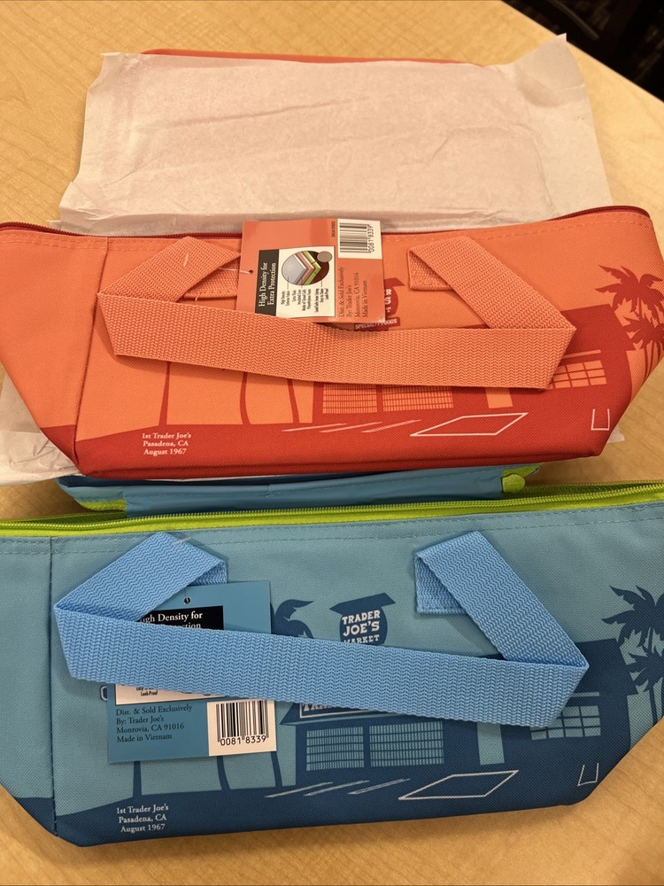 Trader Joe’s 2 Mini Insulated Bag Peach & Teal Tote Ships Today New S9