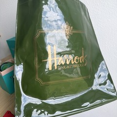 Harrods Knightsbridge Green Logo Foldable Tote Bag with Zipper Pocket