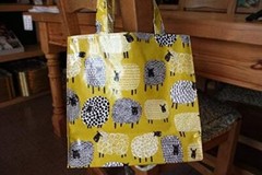 Dotty Sheep PVC Gusseted Bag! Adorable Tote, Shopper, Laminated! Wipe Clean- Sm