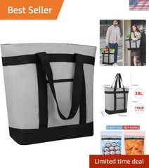 Insulated Reusable Tote Bag, Grocery Shopping, Cooler Bag, Grey