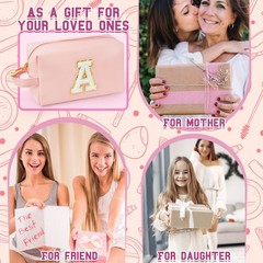 WEMVP Personalized Initial Makeup Bag with Handle, Preppy Cosmetic Pink