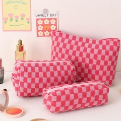 LYDZTION Large Capacity Makeup Bag Set – 3 Pieces Checkered 3pcs rose red