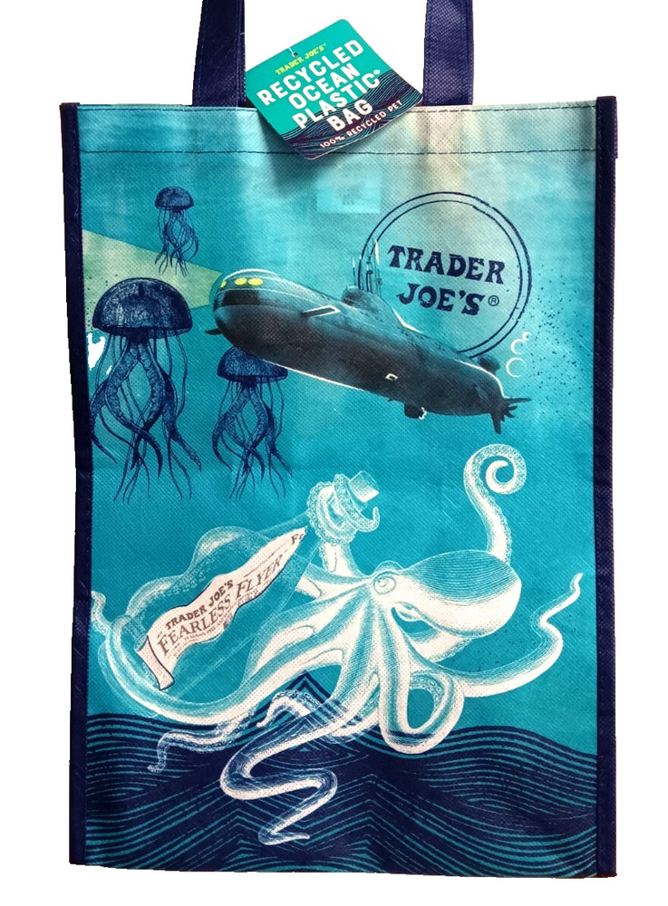 Trader Joe’s Recycled Ocean Plastic Bag 125 Uses Clown Fish Octopus Submarine