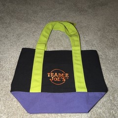 Trader Joe’s Trick or Treat Foldable Canvas Tote Bag Black Green Purple Cotton