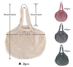 Mesh Grocery Bags, 5 Pack Reusable Washable Cotton String Shopping Bag, Cotton M