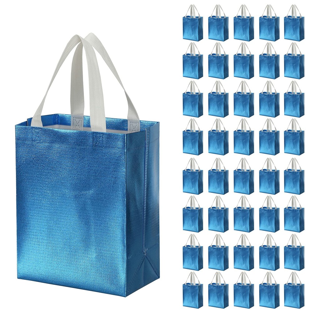 40 PCS Light Blue Glossy Reusable Grocery Tote Gift Bag With Handle 10×8 Inch