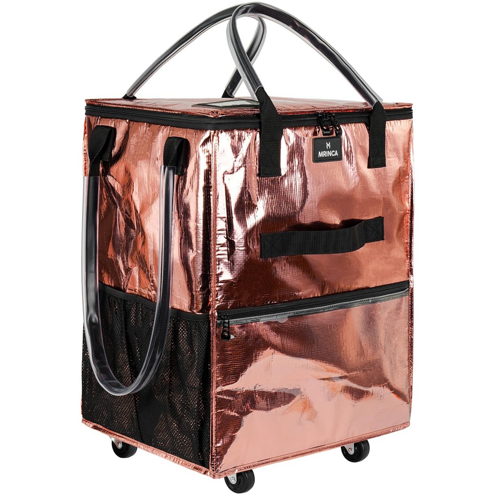Reusable Grocery Bag On Wheels, Foldable Rolling Tote Bag, 6 Pockets, Collaps…