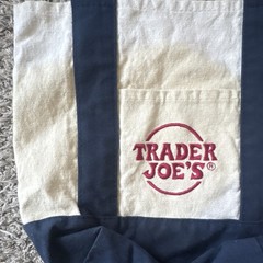 Trader Joe’s Canvas Tote Reusable Shopping Bag Beige/Blue Logo