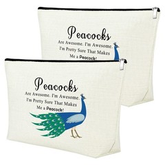 2 Pcs Peacock Makeup Bag Lovers Gifts Inspirational Animal 2pcs Beige