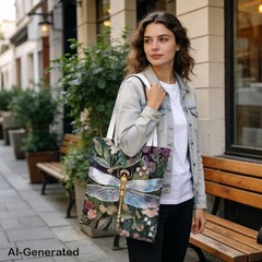 Dragonfly Canvas Tote Bag for Women, Reusable Grocery Shoulder Shopping Bags,…