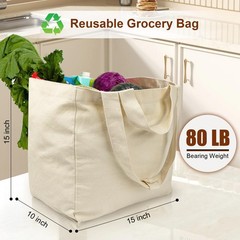 Canvas Grocery Bags with Dual Handles(3pc XL), Large Reusable Shopping Bags f…