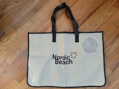 Reusable Tote Thin Canvas Nordic Branded Zip Top 2 Handles Cream Color Fold Flat