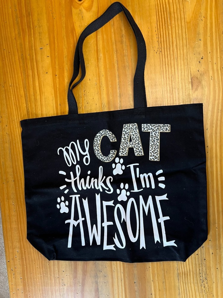 Canvas Classic Reusable Bag ( My Cat Thinks I’m Awesome ) 18 x 15 Cat Lovers