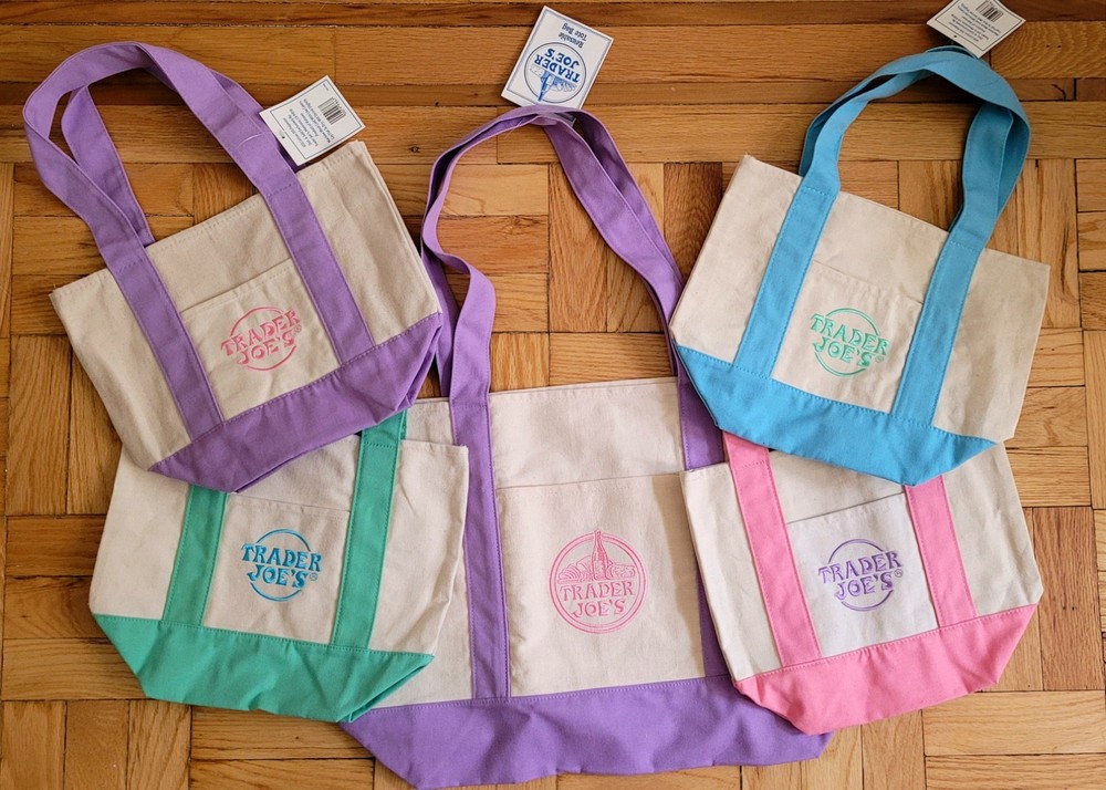 Trader Joes Pastel Mini Canvas Totes Collection, Lavender Canvas Tote, Set of 5