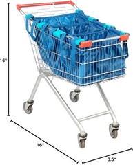 Bright Blue Cart Caddy – 3 Reusable Grocery Bags with Secure Clip Attachment