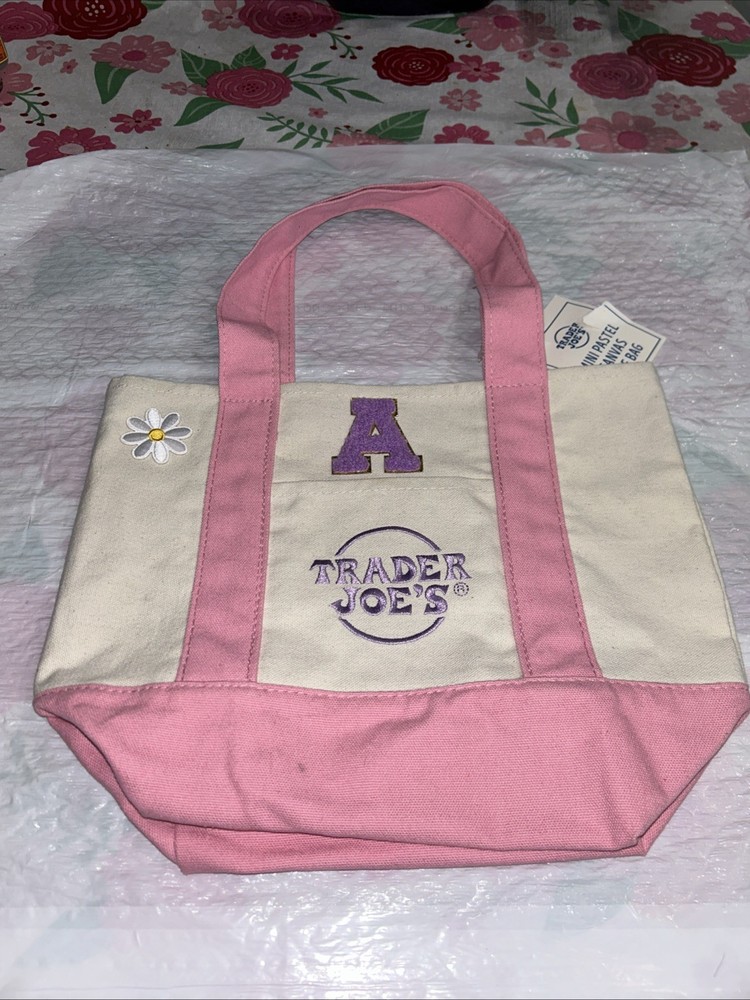 Trader Joe’s, Mini Pastel Canvas, Tote Bag, Reusable Spring Easter Pink Custom