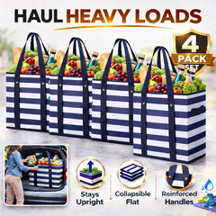 4 Pack Reusable Grocery Bags Large Collapsible Shopping Totes Heavy Duty Box