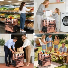 Reusable Grocery Bag On Wheels, Foldable Rolling Tote Bag, 6 Pockets, Collaps…