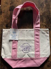 TRADER JOES Mini Canvas Tote Bag Spring 2025 Pastel Pink with Purple Embroidery