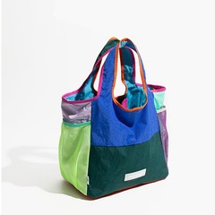 Large Capacity Color Block Tote Bag – Waterproof Foldable Eco-Friendly Handbag