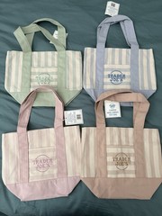 NEW Trader Joe’s Striped Canvas Mini Tote Bag Set of 4 Blue, Green, Brown, Pink