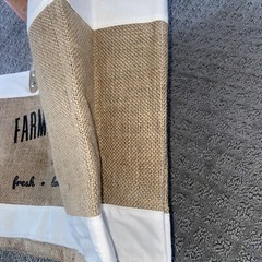 Local Farmers Market Tote Reusable Burlap Grocery Bag with Leather Handle
