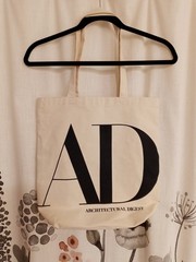 Architectural Digest AD logo canvas shopper tote bag natural beige pristine
