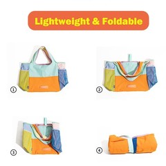 Large Capacity Color Block Tote Bag – Waterproof Foldable Eco-Friendly Handbag