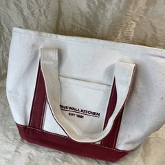 Stonewall Kitchen Canvas Dbl. Handle Small Burgundy Tote Inner Zip Pocket Maine