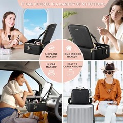 ZhenGuiRu Travel Makeup Bag with LED Mirror, Portable Cosmetic CosBagBlack-C