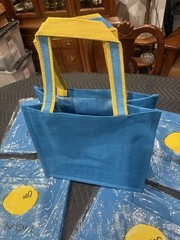 BrB Set of (5) NEW Blue Pocketed Jute Burlap Bags Perfect Tote Market Bag