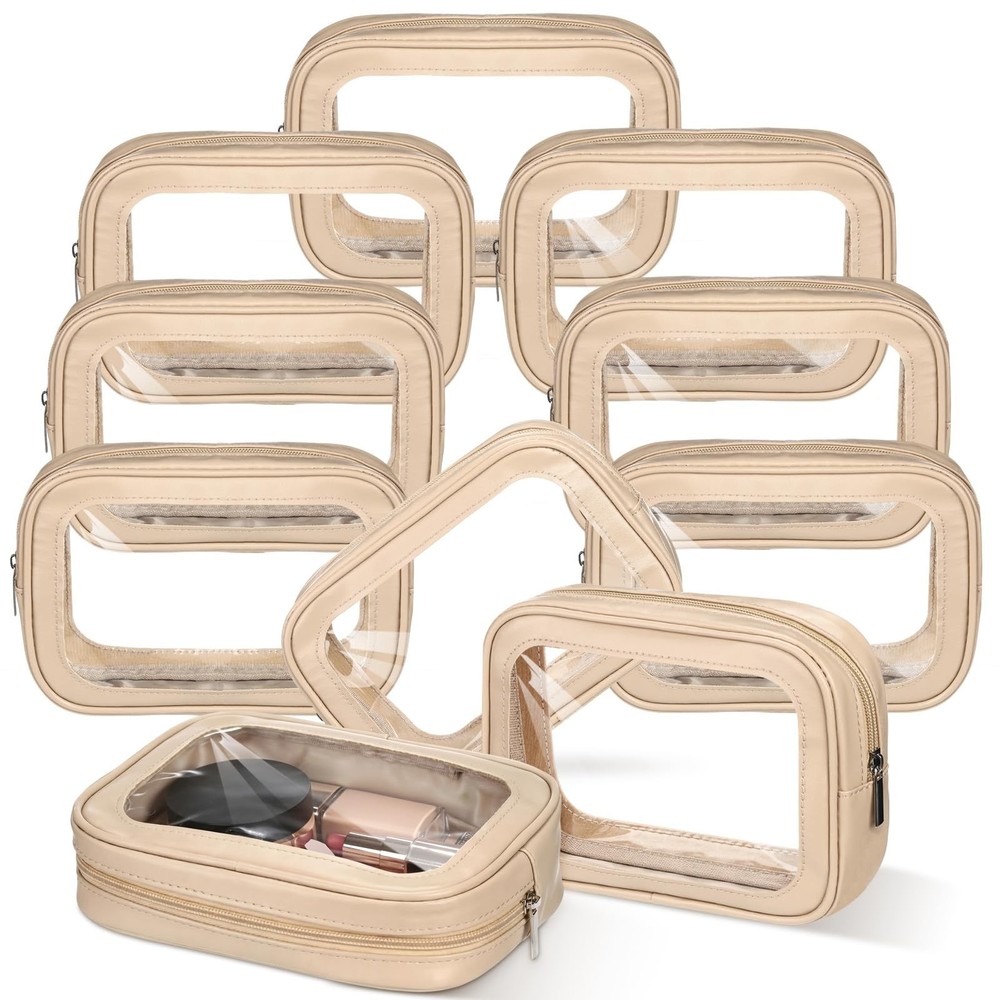 Abbylike 10 Pcs Clear Makeup Bags Bulk Tsa 7.5 x 5.5 x 2.2 inches, Nude