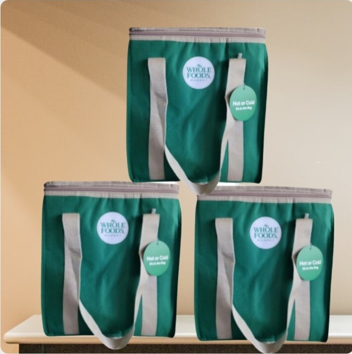 X3 WHOLE FOODS MARKET Insulated Reusable Cooler Green Grocery Shopping Bag New!