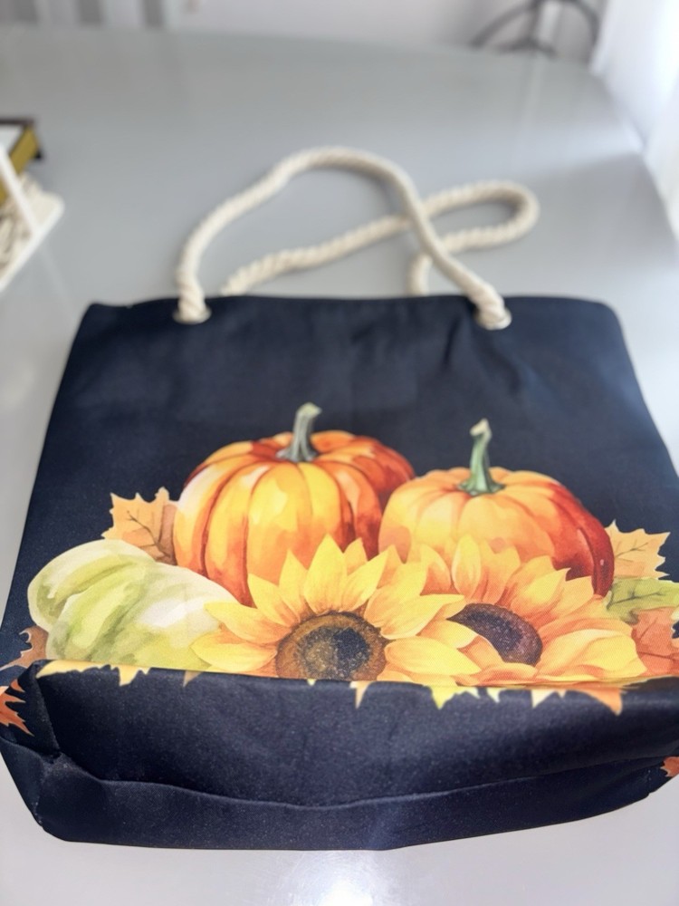 Foldable Reusable Shopping Bag Canvas Floral Pumpkin Sunflower Multicolor