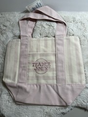 Trader Joes Striped Mini Tote bag Canvas Pink Cream Stripe New With Tag
