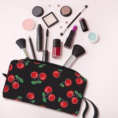 JKJOJIA Red Cherry Black Makeup Bag Organizer One Size,
