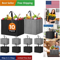 Eco-Friendly Reusable Grocery Bags 10 Pack – Large Foldable Tote in Grey & Black