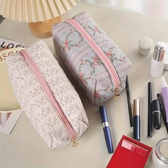 Floral Makeup Bag, Cute Quilted Toiletry Blossom Blush Pink
