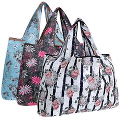 Wrapables Large Foldable Tote Nylon Reusable Grocery Bag, 3 Pack
