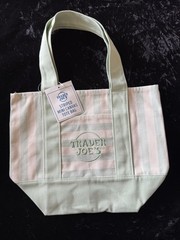 Trader Joe’s Striped Mini Canvas Tote Bag Green White New