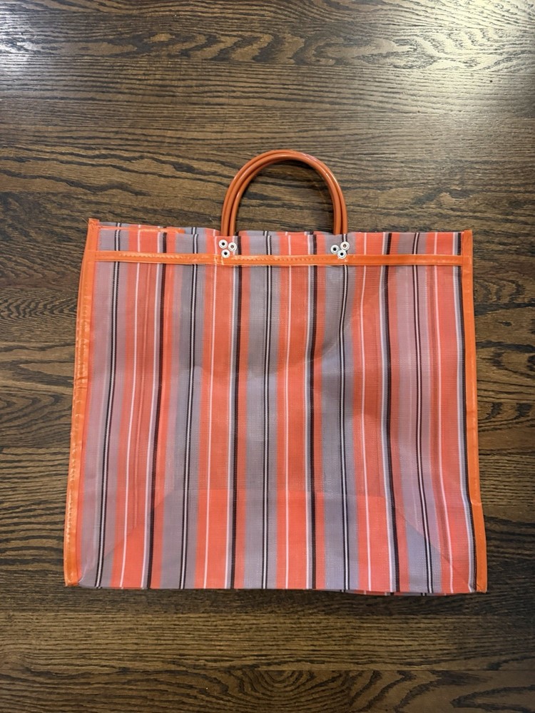 Orange Purple White Striped Reusable Tote Bag Medium Made in Mexico