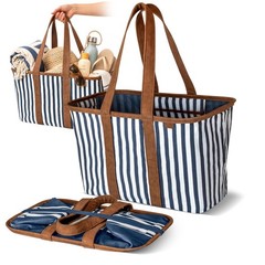 Collapsible LUXE Tote, 30L Foldable Grocery Shopping Bag with Structured Fram…