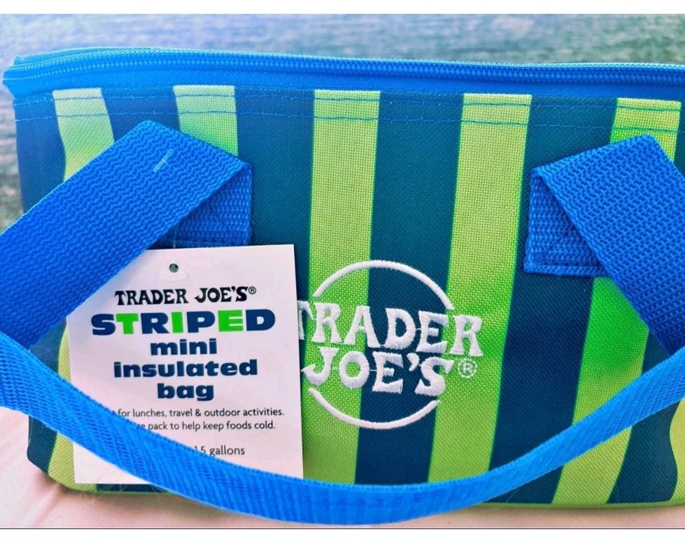 Blue/Green Stripe Trader Joe’s 2026 Mini Insulated Tote In Hand Fast Ship