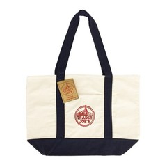 Trader Joe’s Reusable Canvas Tote Bag Heavy Duty Bag Navy Blue White Size Large