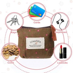 LIQWEI 4Pcs Mini Makeup Bag, Linen Floral Small Pink + Blue + White + Brown