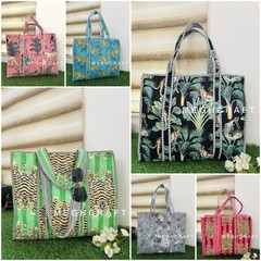 Floral Animal Print Cotton Quilted Multipurpose Tote Bag Market Bag – 10 Pcs Lot