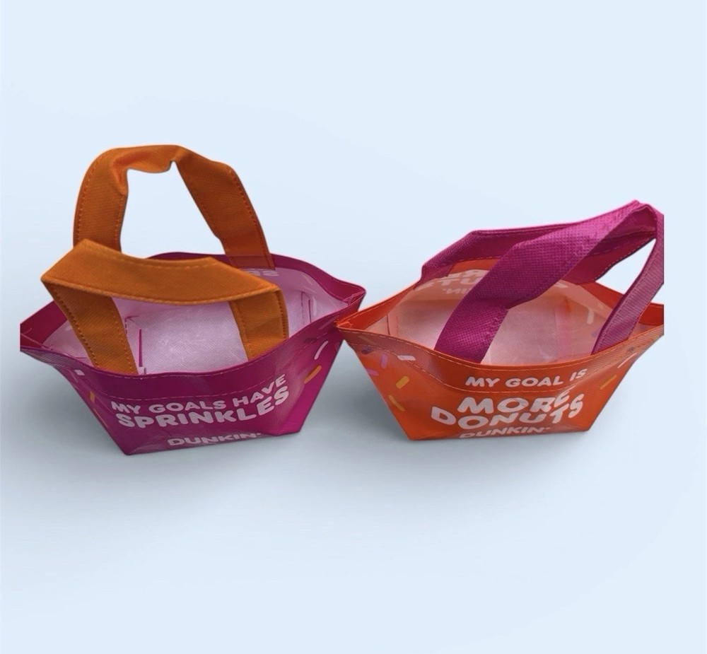 Dunkin’ Foldable Tote Bags Set, Non-Woven Fabric, Pink , Modern