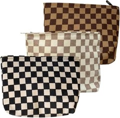 BIVIZKU Travel Checkered Makeup Bag, Corduroy Cosmetic Bag for Purse, 3 pack